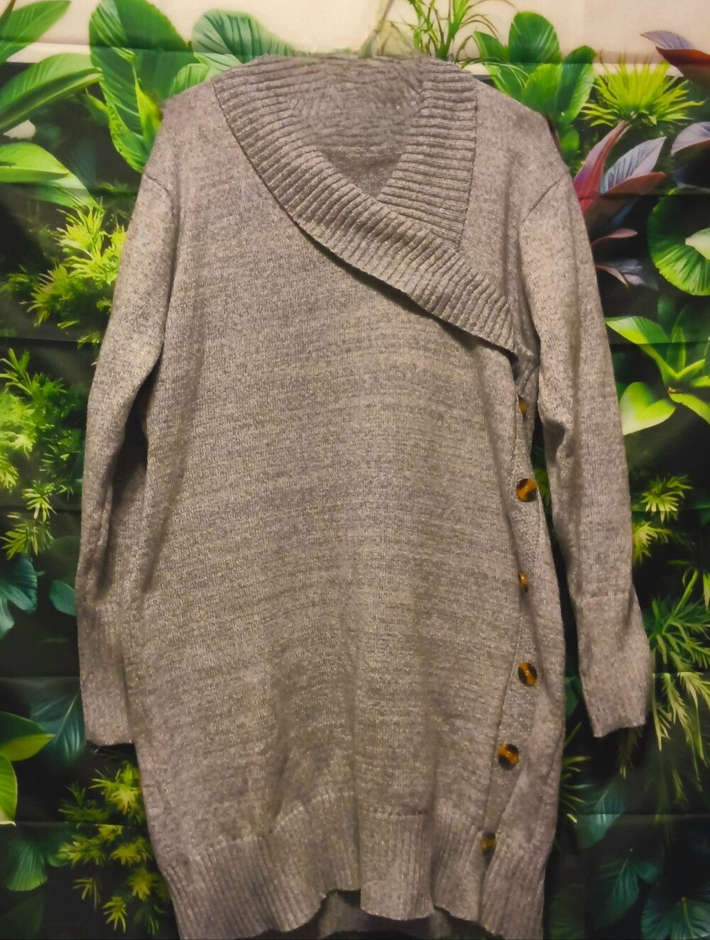 Gray Knit Button-Front Cardigan Sweater